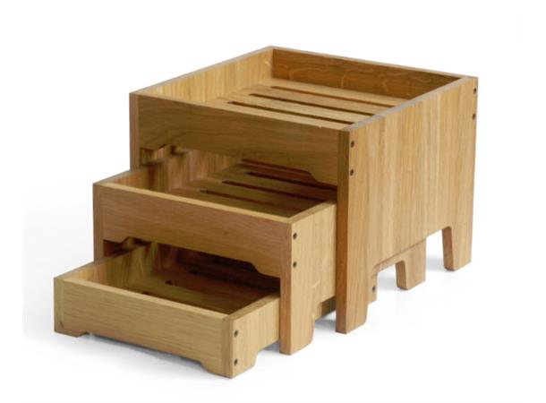 Rustic buffetstativ mini 3nivå B228/H220 Heltre eik - Næringsmiddelgodkjent